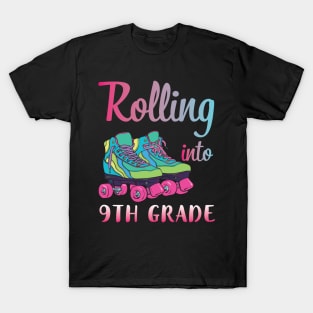 Rollerblading Students Rolling Into 9th Grade Happy First Day Of School T-Shirt